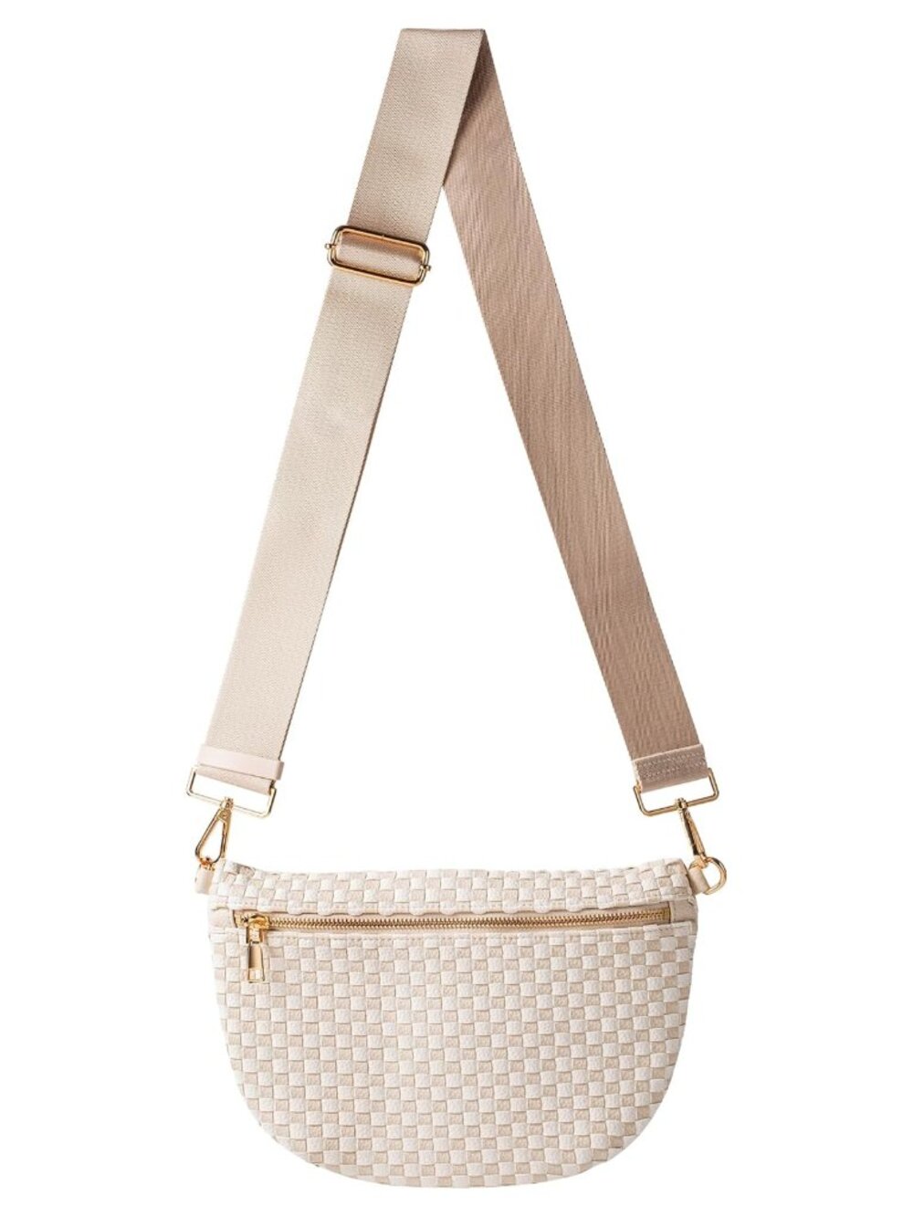 Woven Crossbody Bag Vegan Leather Checkered Bum Bag Sling Purse for Travel